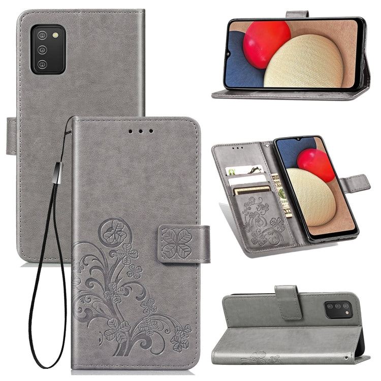 Four-leaf Clasp Embossed Buckle Mobile Phone Protection Leather Case with Lanyard & Card Slot & Wallet & Bracket Function, For Samsung Galaxy A03s 164mm, For Samsung Galaxy  A22 4G, For Samsung Galaxy A82 5G, For Samsung Galaxy Z Fold3                 ...