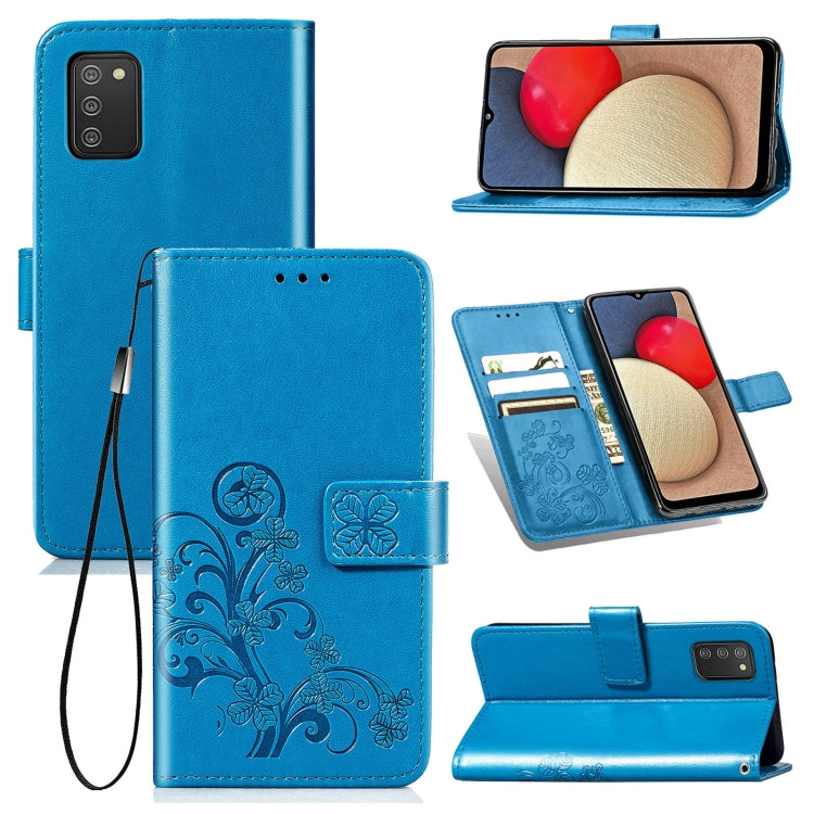 Four-leaf Clasp Embossed Buckle Mobile Phone Protection Leather Case with Lanyard & Card Slot & Wallet & Bracket Function, For Samsung Galaxy A03s 164mm, For Samsung Galaxy  A22 4G, For Samsung Galaxy A82 5G, For Samsung Galaxy Z Fold3                 ...