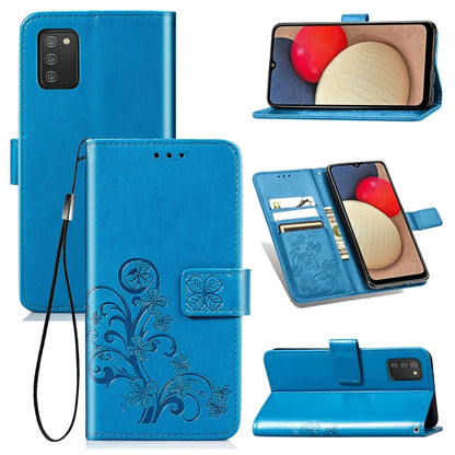 Four-leaf Clasp Embossed Buckle Mobile Phone Protection Leather Case with Lanyard & Card Slot & Wallet & Bracket Function, For Samsung Galaxy A03s 164mm, For Samsung Galaxy  A22 4G, For Samsung Galaxy A82 5G, For Samsung Galaxy Z Fold3                 ...