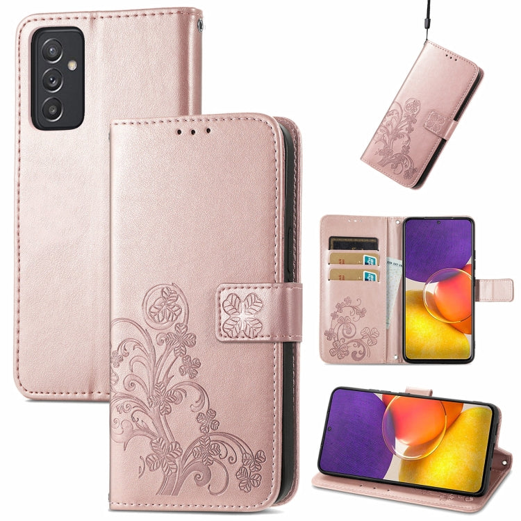 Four-leaf Clasp Embossed Buckle Mobile Phone Protection Leather Case with Lanyard & Card Slot & Wallet & Bracket Function, For Samsung Galaxy A03s 164mm, For Samsung Galaxy  A22 4G, For Samsung Galaxy A82 5G, For Samsung Galaxy Z Fold3                 ...