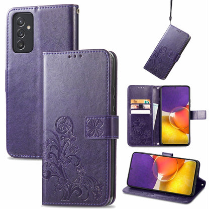 Four-leaf Clasp Embossed Buckle Mobile Phone Protection Leather Case with Lanyard & Card Slot & Wallet & Bracket Function, For Samsung Galaxy A03s 164mm, For Samsung Galaxy  A22 4G, For Samsung Galaxy A82 5G, For Samsung Galaxy Z Fold3                 ...