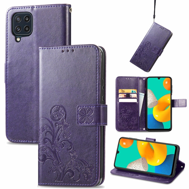 Four-leaf Clasp Embossed Buckle Mobile Phone Protection Leather Case with Lanyard & Card Slot & Wallet & Bracket Function, For Samsung Galaxy A03s 164mm, For Samsung Galaxy  A22 4G, For Samsung Galaxy A82 5G, For Samsung Galaxy Z Fold3                 ...