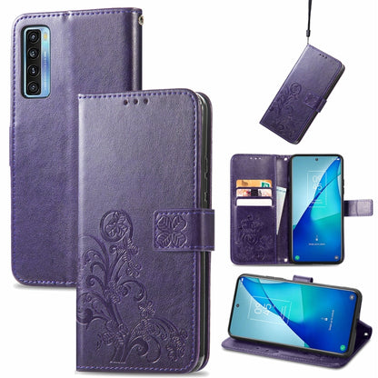 Four-leaf Clasp Embossed Buckle Mobile Phone Protection Leather Case with Lanyard & Card Slot & Wallet & Bracket Function, For Samsung Galaxy A03s 164mm, For Samsung Galaxy  A22 4G, For Samsung Galaxy A82 5G, For Samsung Galaxy Z Fold3                 ...
