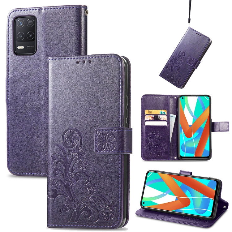 Four-leaf Clasp Embossed Buckle Mobile Phone Protection Leather Case with Lanyard & Card Slot & Wallet & Bracket Function, For Samsung Galaxy A03s 164mm, For Samsung Galaxy  A22 4G, For Samsung Galaxy A82 5G, For Samsung Galaxy Z Fold3                 ...
