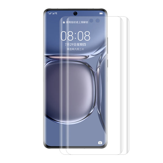 2 STÜCK ENKAY Hat-Prince 3D gebogene, vollständig abdeckende PET Hot Bending HD Displayschutzfolie Soft Film unterstützt Fingerabdruck-Entsperrung, für Huawei P50 Pro, für Honor 50 Pro, für Honor 50