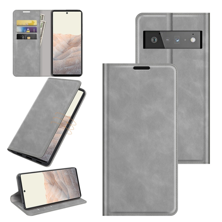For Google Pixel 6 Pro Retro-skin Business Magnetic Suction Leather Case with Holder & Card Slots & Wallet, For Google Pixel 6 Pro