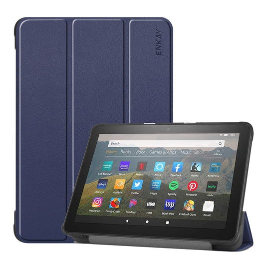 Pour Amazon Fire HD 8 / HD 8 Plus (2020) ENKAY Coque en cuir PU+PC à texture Custer avec support triple et fonction veille/réveil, pour Amazon Fire HD 8 / HD 8 Plus (2020)