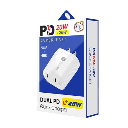 40W Dual Port PD / Type-C Fast Charger for iPhone / iPad Series, US Plug, US Plug