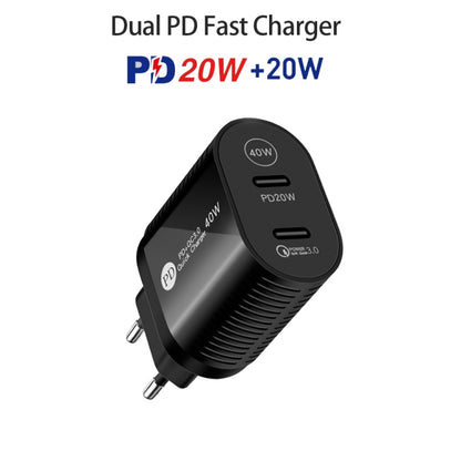 40W Dual Port PD / Type-C Fast Charger for iPhone / iPad Series, EU Plug, EU Plug