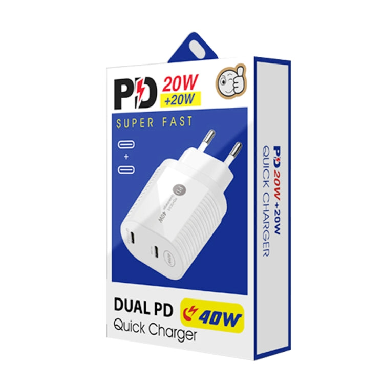 40W Dual Port PD / Type-C Fast Charger for iPhone / iPad Series, EU Plug, EU Plug