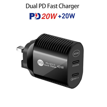 40W Dual Port PD / Type-C Fast Charger for iPhone / iPad Series, UK Plug, UK Plug