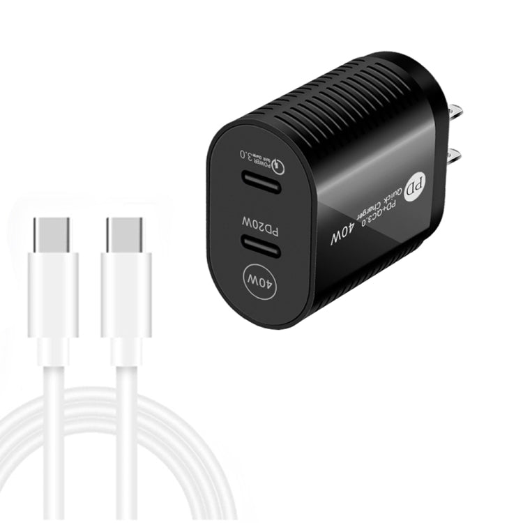 40W Dual Port PD / Type-C Fast Charger with Type-C to Type-C Data Cable, US Plug, US Plug + Type-C to Type-C Cable