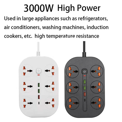 T21 PD3.0 + QC3.0 Multi Hole Row Plug 3000W High Power Socket, EU Plug