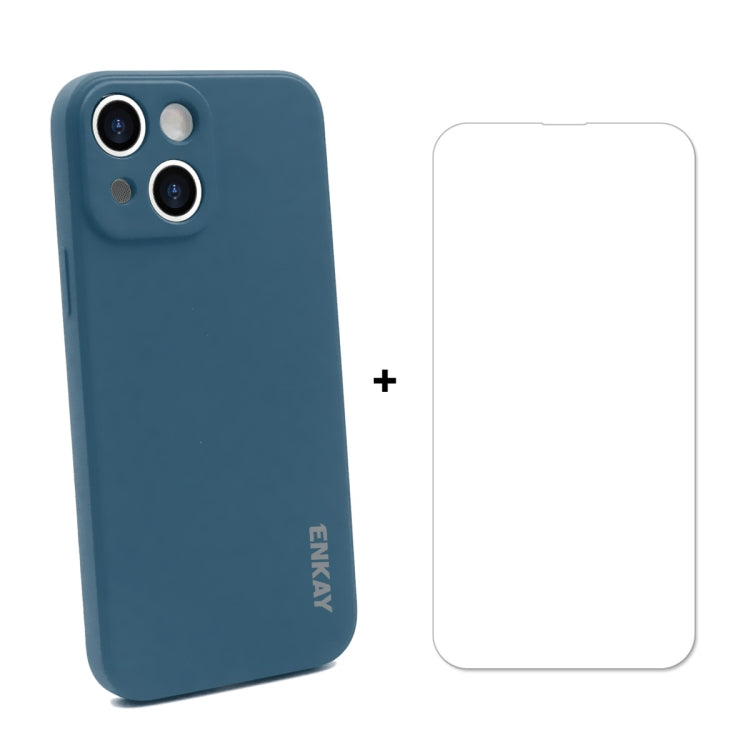 Hat-Prince ENKAY Liquid Silicone Shockproof Protective Case Drop Protection Cover + 9H Tempered Glass Screen Protector for iPhone 13 mini, For iPhone 13 mini