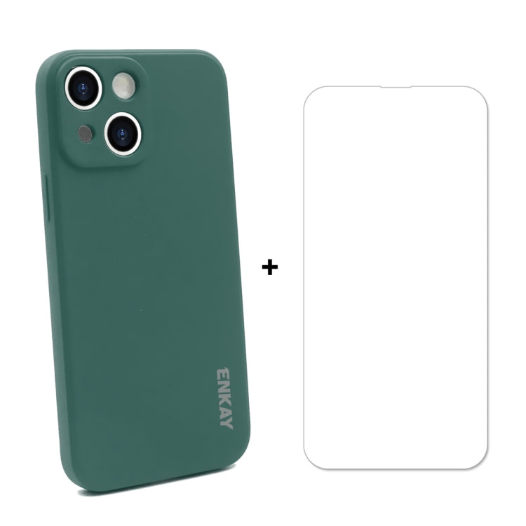Hat-Prince ENKAY Liquid Silicone Shockproof Protective Case Drop Protection Cover + 9H Tempered Glass Screen Protector for iPhone 13 mini, For iPhone 13 mini