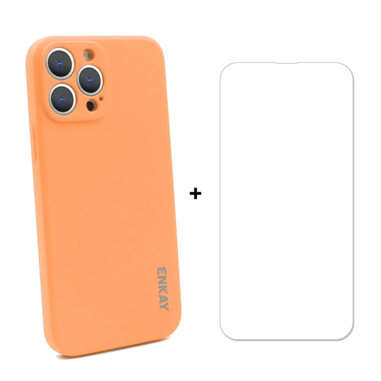 Hat-Prince ENKAY Liquid Silicone Shockproof Protective Case Drop Protection Cover + 9H Tempered Glass Screen Protector for iPhone 13 Pro, For iPhone 13 Pro