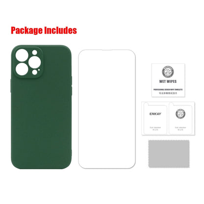 Hat-Prince ENKAY Liquid Silicone Shockproof Protective Case Drop Protection Cover + 9H Tempered Glass Screen Protector for iPhone 13 Pro Max, For iPhone 13 Pro Max