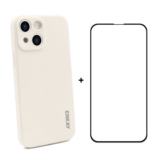 Hat-Prince ENKAY Coque de protection antichoc en silicone liquide avec protection contre les chutes + film de protection en verre trempé à couverture complète pour iPhone 13 mini, Pour iPhone 13 mini