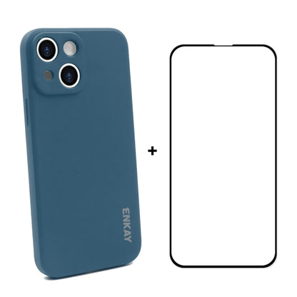 Hat-Prince ENKAY Liquid Silicone Shockproof Protective Case Drop Protection Cover + Full Coverage Tempered Glass Protector Film for iPhone 13 mini, For iPhone 13 mini