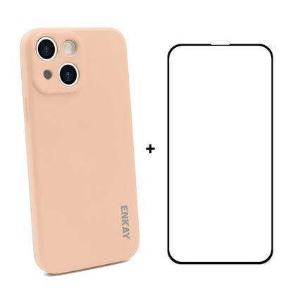 Hat-Prince ENKAY Liquid Silicone Shockproof Protective Case Drop Protection Cover + Full Coverage Tempered Glass Protector Film for iPhone 13 mini, For iPhone 13 mini