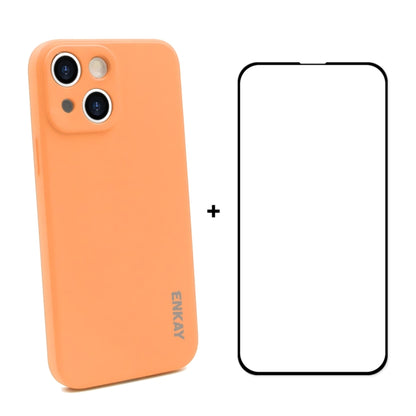 Hat-Prince ENKAY Liquid Silicone Shockproof Protective Case Drop Protection Cover + Full Coverage Tempered Glass Protector Film for iPhone 13 mini, For iPhone 13 mini