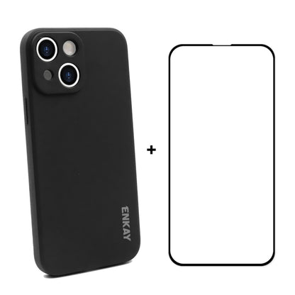 Hat-Prince ENKAY Liquid Silicone Shockproof Protective Case Drop Protection Cover + Full Coverage Tempered Glass Protector Film for iPhone 13, For iPhone 13