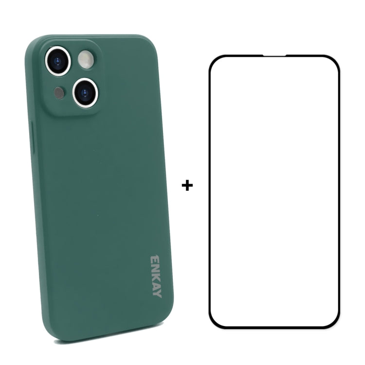 Hat-Prince ENKAY Liquid Silicone Shockproof Protective Case Drop Protection Cover + Full Coverage Tempered Glass Protector Film for iPhone 13, For iPhone 13