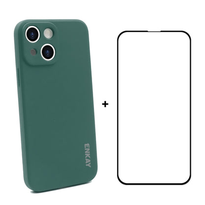 Hat-Prince ENKAY Liquid Silicone Shockproof Protective Case Drop Protection Cover + Full Coverage Tempered Glass Protector Film for iPhone 13, For iPhone 13