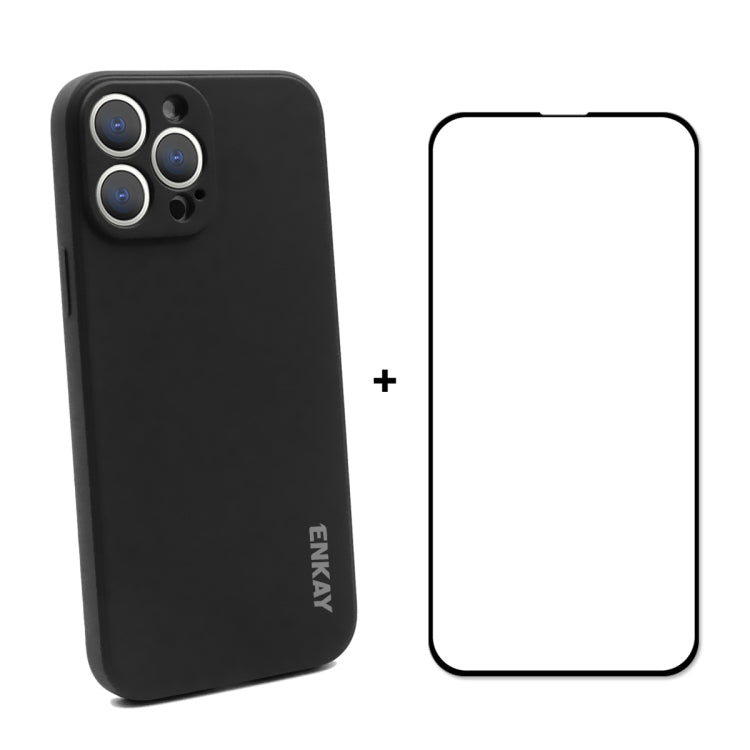 Hat-Prince ENKAY Liquid Silicone Shockproof Protective Case Drop Protection Cover + Full Coverage Tempered Glass Protector Film for iPhone 13 Pro, For iPhone 13 Pro