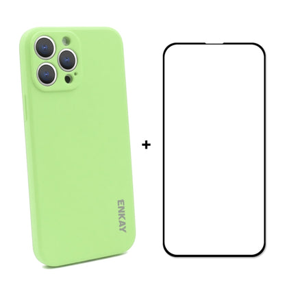Hat-Prince ENKAY Liquid Silicone Shockproof Protective Case Drop Protection Cover + Full Coverage Tempered Glass Protector Film for iPhone 13 Pro, For iPhone 13 Pro