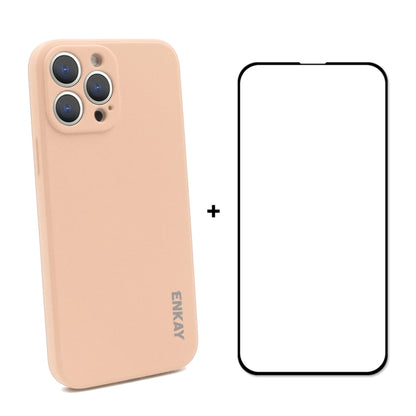 Hat-Prince ENKAY Liquid Silicone Shockproof Protective Case Drop Protection Cover + Full Coverage Tempered Glass Protector Film for iPhone 13 Pro, For iPhone 13 Pro