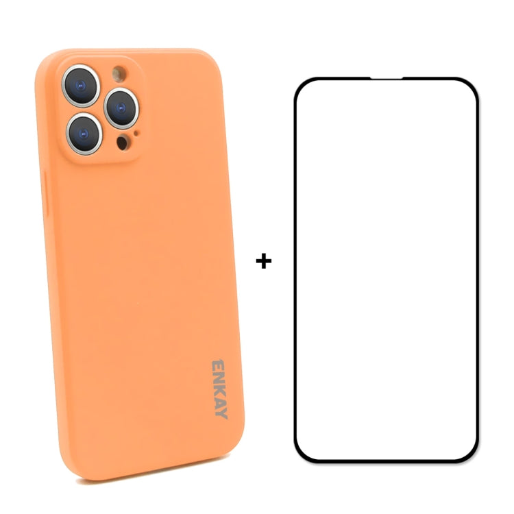 Hat-Prince ENKAY Liquid Silicone Shockproof Protective Case Drop Protection Cover + Full Coverage Tempered Glass Protector Film for iPhone 13 Pro, For iPhone 13 Pro