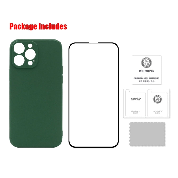Hat-Prince ENKAY Liquid Silicone Shockproof Protective Case Drop Protection Cover + Full Coverage Tempered Glass Protector Film for iPhone 13 Pro, For iPhone 13 Pro