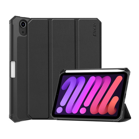 Étui en cuir PU+TPU à rabat horizontal ENKAY Custer Texture avec support à trois volets et fonction veille/réveil et porte-stylo pour iPad mini 2024 / mini 6, pour iPad mini 6 2021