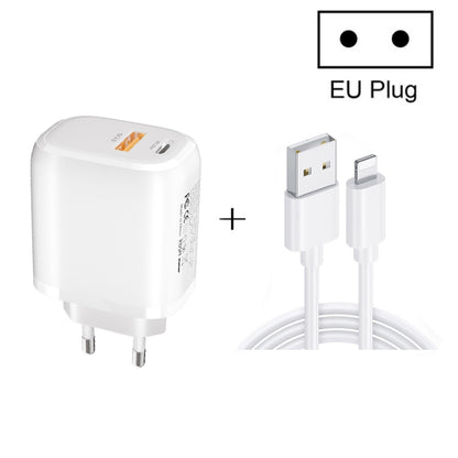 CS-20W Mini Portable PD3.0 + QC3.0 Dual Ports Fast Charger with 3A USB to 8 Pin Data Cable, Charger + USB to 8 Pin Cable