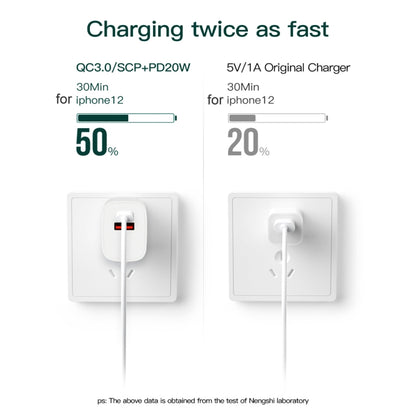 CS-20W Mini Portable PD3.0 + QC3.0 Dual Ports Fast Charger with 3A USB to 8 Pin Data Cable, Charger + USB to 8 Pin Cable