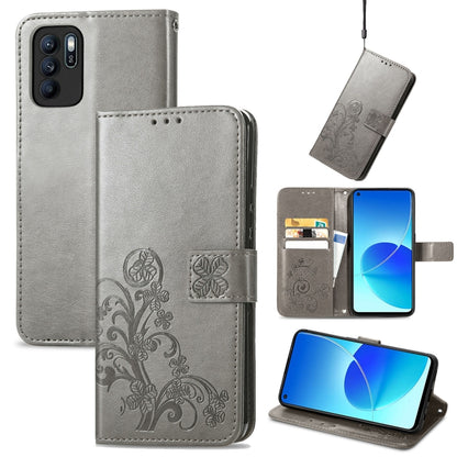 Four-leaf Clasp Embossed Buckle Mobile Phone Protection Leather Case with Lanyard & Card Slot & Wallet & Bracket Function, For OPPO Reno6 Z, For OPPO Realme C20, For OPPO Realme GT Master
