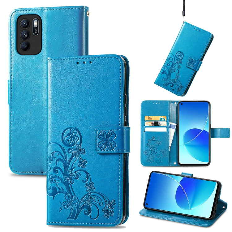 Four-leaf Clasp Embossed Buckle Mobile Phone Protection Leather Case with Lanyard & Card Slot & Wallet & Bracket Function, For OPPO Reno6 Z, For OPPO Realme C20, For OPPO Realme GT Master