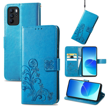Four-leaf Clasp Embossed Buckle Mobile Phone Protection Leather Case with Lanyard & Card Slot & Wallet & Bracket Function, For OPPO Reno6 Z, For OPPO Realme C20, For OPPO Realme GT Master