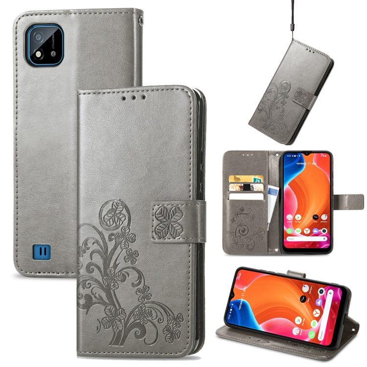 Four-leaf Clasp Embossed Buckle Mobile Phone Protection Leather Case with Lanyard & Card Slot & Wallet & Bracket Function, For OPPO Reno6 Z, For OPPO Realme C20, For OPPO Realme GT Master