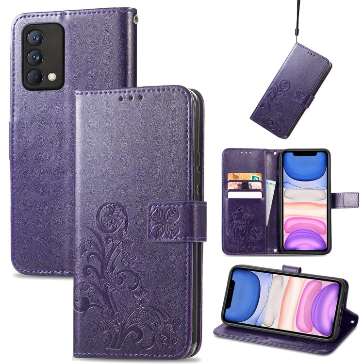 Four-leaf Clasp Embossed Buckle Mobile Phone Protection Leather Case with Lanyard & Card Slot & Wallet & Bracket Function, For OPPO Reno6 Z, For OPPO Realme C20, For OPPO Realme GT Master