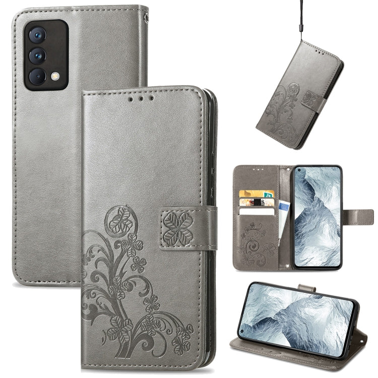 Four-leaf Clasp Embossed Buckle Mobile Phone Protection Leather Case with Lanyard & Card Slot & Wallet & Bracket Function, For OPPO Reno6 Z, For OPPO Realme C20, For OPPO Realme GT Master