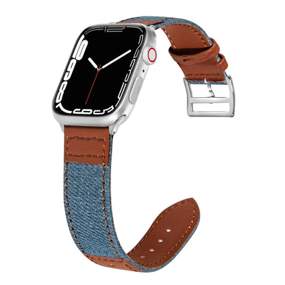 Denim Fit Leather Replacement Watch Strap For Apple Watch Series, 7 41mm / 6&SE&5&4 40mm / 3&2&1 38mm, 7 45mm / 6&SE&5&4 44mm / 3&2&1 42mm
