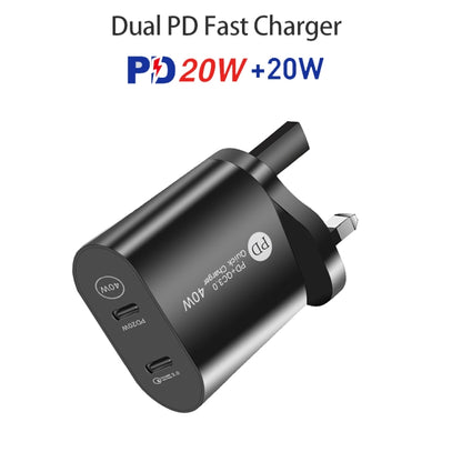 002 40W Dual Port PD USB-C / Type-C Fast Charger for iPhone / iPad Series, UK Plug, UK Plug