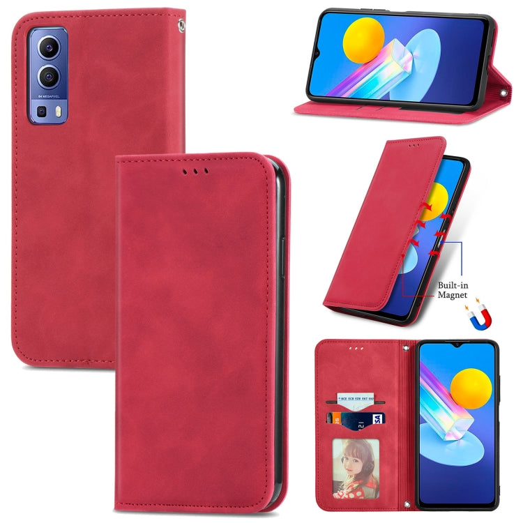 Retro Skin Feel Magnetic Horizontal Flip Leather Case With Holder & Card Slots & Wallet & Photo Frame, For vivo Y72 5G, For OPPO Realme C21Y
