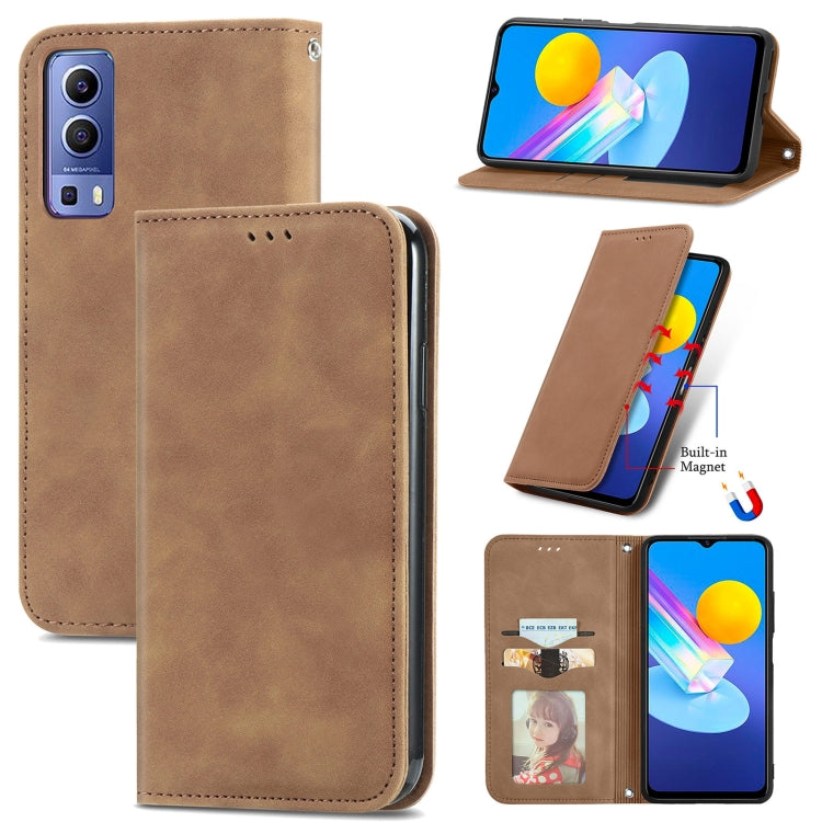 Retro Skin Feel Magnetic Horizontal Flip Leather Case With Holder & Card Slots & Wallet & Photo Frame, For vivo Y72 5G, For OPPO Realme C21Y