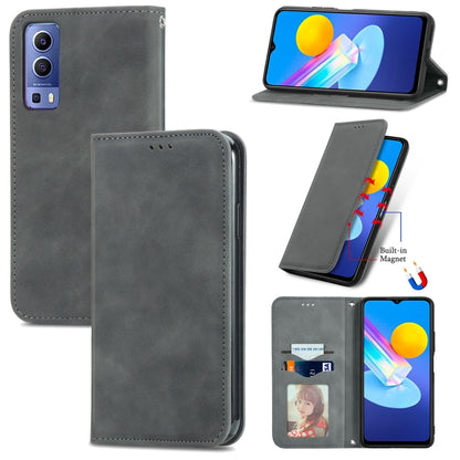 Retro Skin Feel Magnetic Horizontal Flip Leather Case With Holder & Card Slots & Wallet & Photo Frame, For vivo Y72 5G, For OPPO Realme C21Y