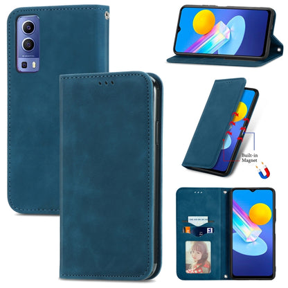 Retro Skin Feel Magnetic Horizontal Flip Leather Case With Holder & Card Slots & Wallet & Photo Frame, For vivo Y72 5G, For OPPO Realme C21Y