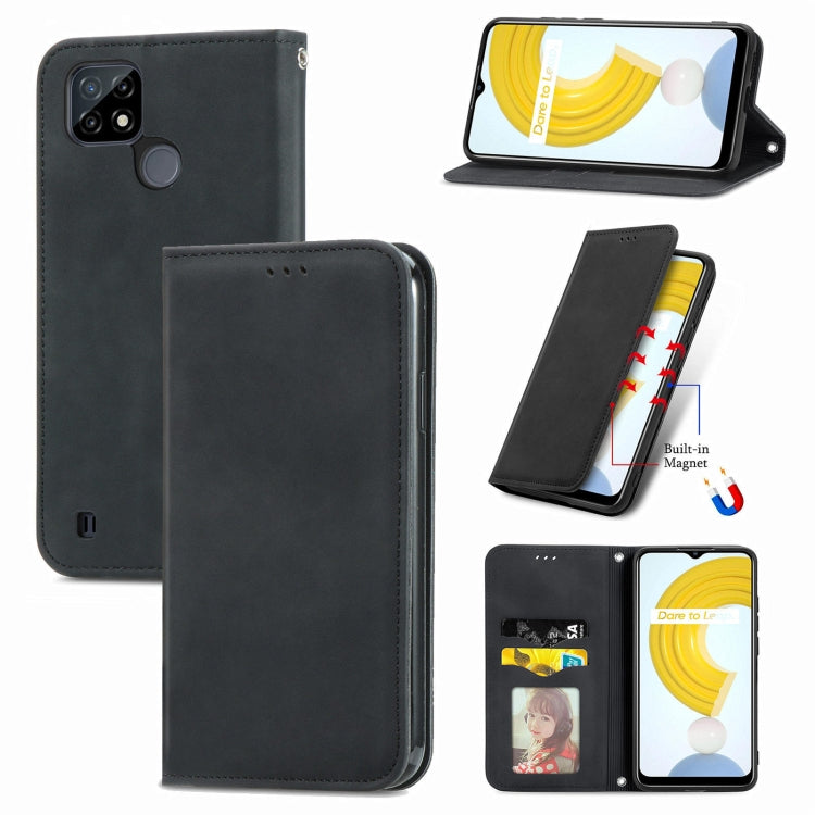 Retro Skin Feel Magnetic Horizontal Flip Leather Case With Holder & Card Slots & Wallet & Photo Frame, For vivo Y72 5G, For OPPO Realme C21Y
