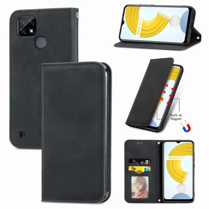Retro Skin Feel Magnetic Horizontal Flip Leather Case With Holder & Card Slots & Wallet & Photo Frame, For vivo Y72 5G, For OPPO Realme C21Y